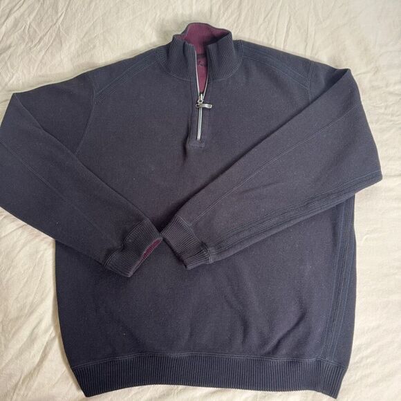 Tommy Bahama Sweater Mens Large Black Reversible Mock Neck 1/4 Zip Pullover Golf - Picture 1 of 7